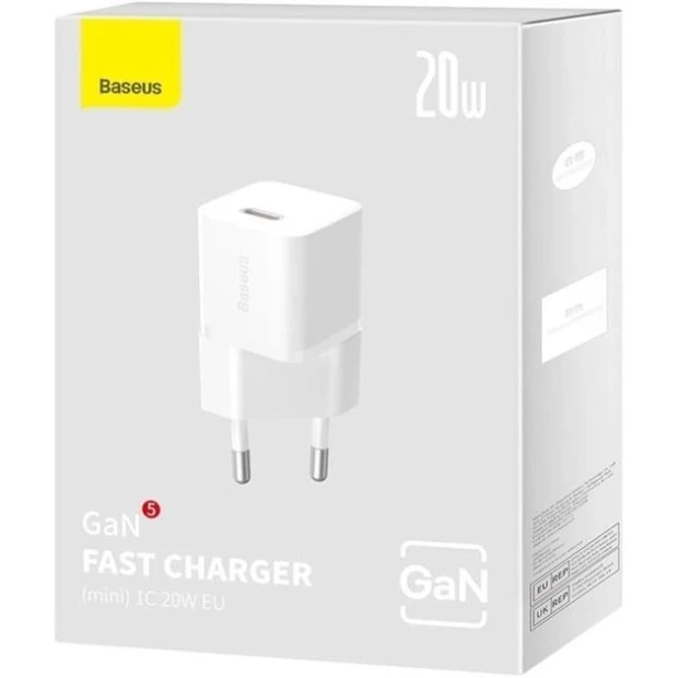 Baseus GaN5 20W Charger (1 Type-C) + Type-C to Type-C Cable (White) P10110900213-01
